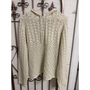Melrose & Market XL Ivory Pointelle Knit Hooded Sweater Cotton Blend Boho NWT
